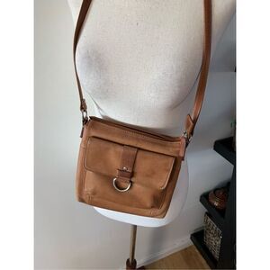 FOSSIL Brown Leather Crossbody Bag/Purse/Satchel, Non-Adjustable Strap
